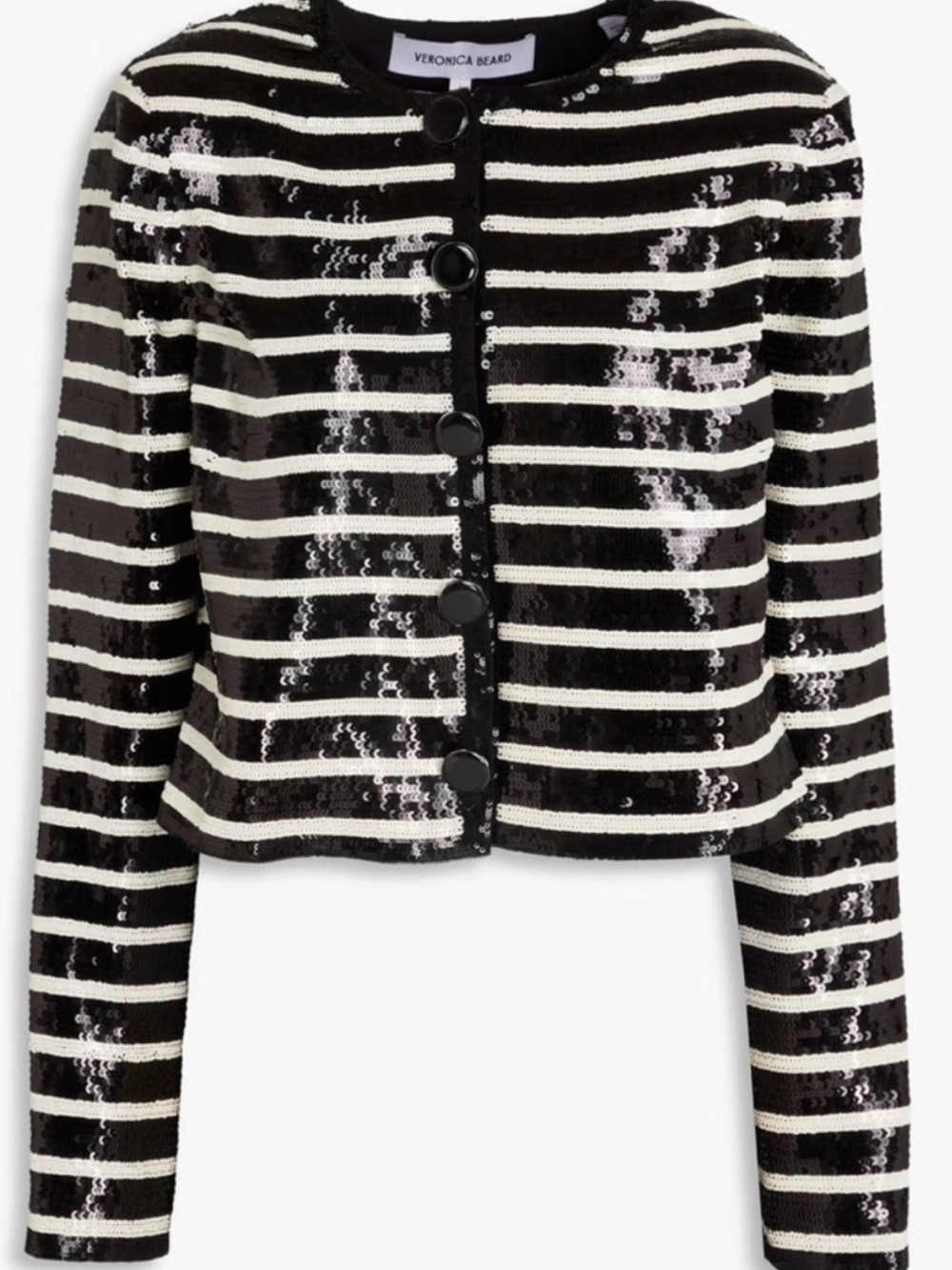 Veronica Beard Black and White Striped Sequin Cropped Jacket